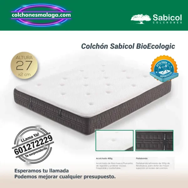 Colchones Bio Ecologic Sabicol 27 cm Simple Cara ecológico, firmeza media y núcleo Greenfoam