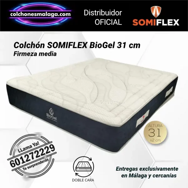 Colchones HR BioGel Somiflex 31 cm, colchon sin muelles firmeza media, colchon adaptable biogel