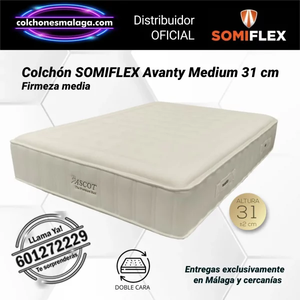 Colchones de muelles ensacados Avanty Medium Somiflex 31 cm con firmeza media y confort equilibrado