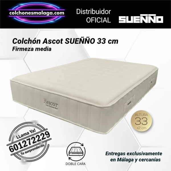 Colchones de Muelles Ensacados Ascot SUE&Ntilde;&Ntilde;O 33 cm con firmeza media y acogida confortable