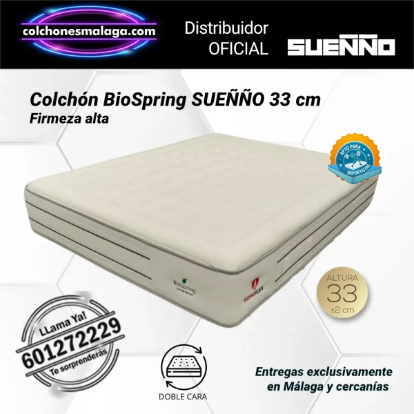 Colchones de Muelles Ensacados BioSpring SUEÑÑO 33 cm con firmeza alta y muelles titanio