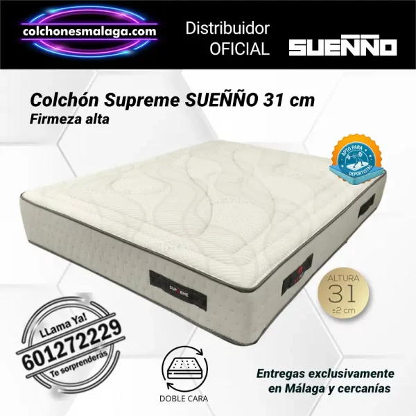 Colchones de Muelles Ensacados Supreme SUE&Ntilde;&Ntilde;O 31 cm con firmeza alta y muelles titanio