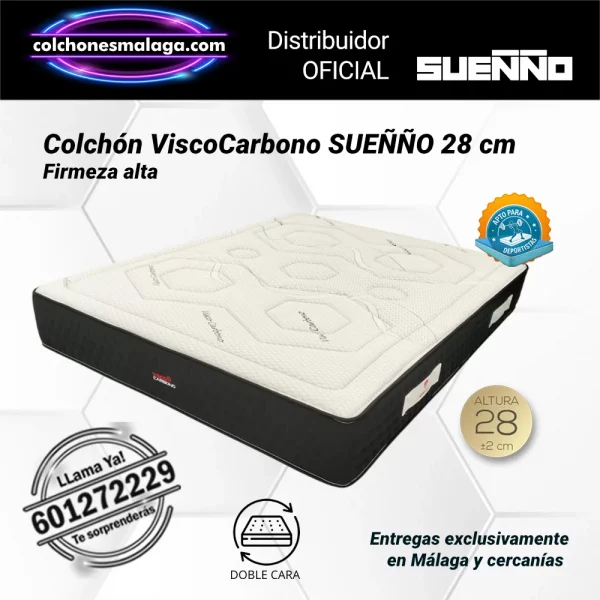 Colchones de Muelles Ensacados ViscoCarbono SUE&Ntilde;&Ntilde;O 28 cm con firmeza alta y muelles ensacados titanio