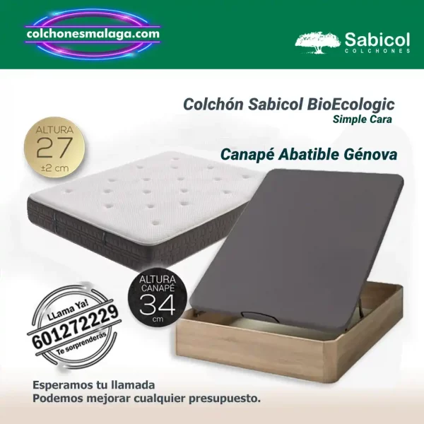Colchones Bio Ecologic Sabicol 27 cm Simple Cara con Canape Abatible