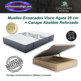 Colchones Muelles Ensacados Viscoinstant Agata 28 cm con Canape Abatible Reforzado con firmeza equilibrada y almacenaje funcional