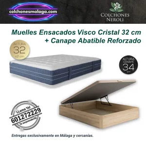 Colchones Muelles Ensacados Viscoelastica Cristal 32 cm con Canape Abatible Reforzado con confort premium y almacenaje