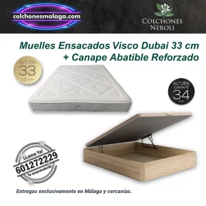 Colchones Muelles Ensacados Viscoinstant Dubai 33 cm con Canape Abatible Reforzado con confort premium y almacenaje integrado