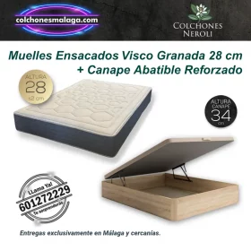 Colchones Muelles Ensacados Viscoinstant Granada 28 cm con Canape Abatible Reforzado con firmeza suave media y almacenaje integrado