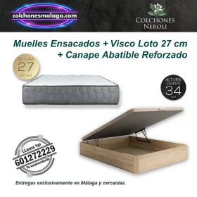 Colchones Muelles Ensacados Viscoinstant Loto 27 cm con Canape Abatible Reforzado con firmeza suave media y almacenamiento funcional