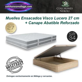 Colchones Muelles Ensacados Viscoinstant Lucero 27 cm con Canape Abatible Reforzado con confort adaptable y almacenaje integrado