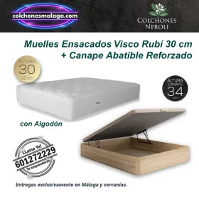 Colchones Muelles Ensacados Algodon Rubi 30 cm con Canape Abatible Reforzado con descanso fresco y natural