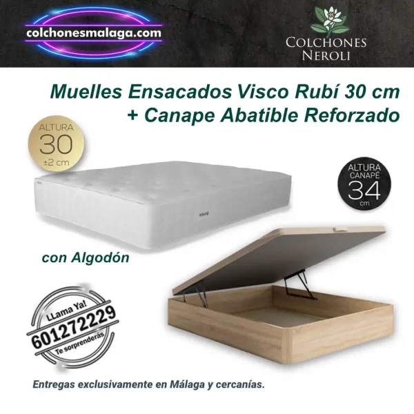 Colchones Muelles Ensacados Algodon Rubi 30 cm con Canape Abatible Reforzado con descanso fresco y natural