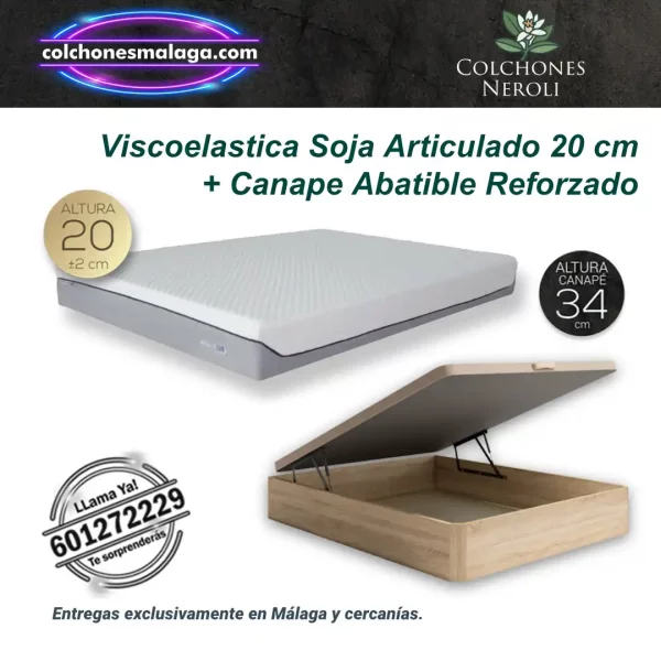 Colchones Viscoelastica Soja Articulado 20 cm con Canape Abatible Reforzado con descanso adaptable y ergonomico