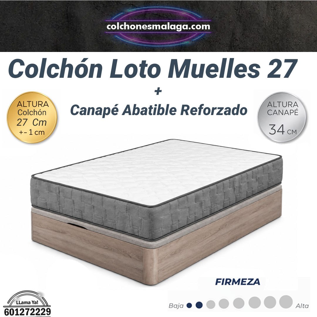 Colchón Loto Muelles 27 + Canapé Abatible Reforzado Pack Colchón Loto Muelles 27 cm con Canapé Abatible Reforzado