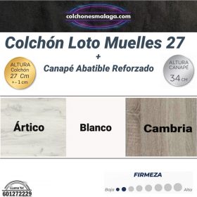 Canapé Abatible Reforzado del Loto Muelles 27 en colores Ártico, Blanco y Cambria