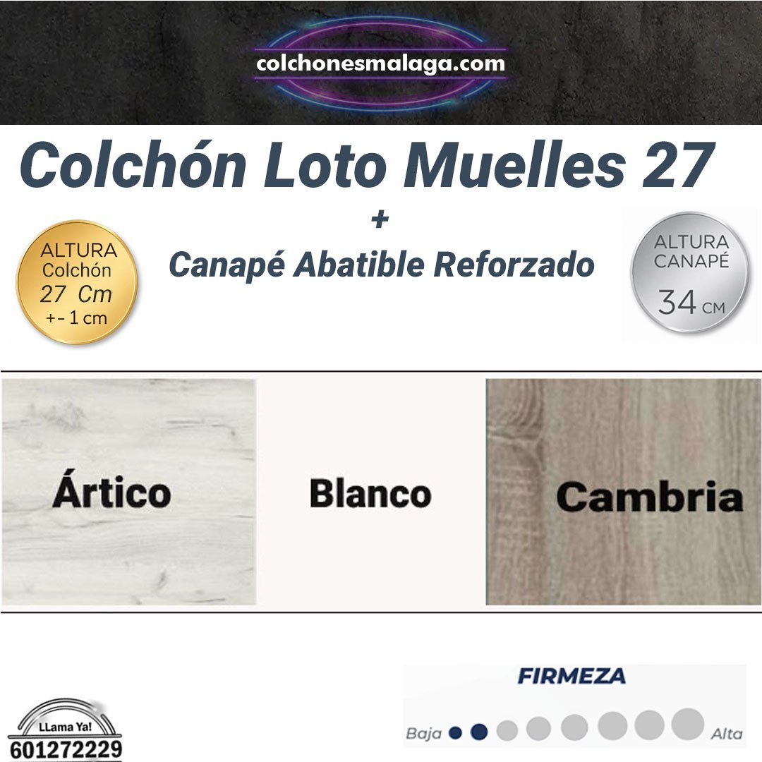 Canapé Loto Colores Ártico Blanco Cambria Canapé Abatible Reforzado del Loto Muelles 27 en colores Ártico, Blanco y Cambria