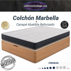 Pack Colchón Marbella HR 15 cm más Canapé Abatible Reforzado 34 cm madera natural ofertado en Colchones Málaga