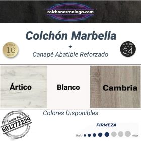 Acabados disponibles del Canapé Abatible Reforzado del pack Marbella: Ártico, Blanco y Cambria