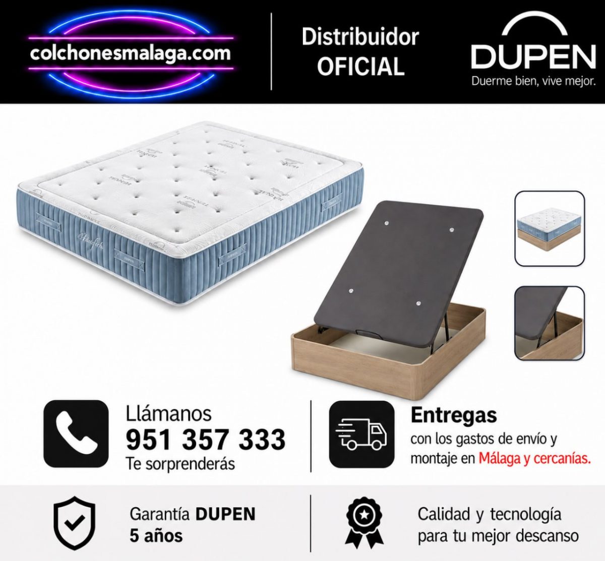 Pack Colchón Dupen Pacific Seaqual + Canapé Premium Decodescanso Pack Colchón Dupen Pacific Seaqual + Canapé Premium Decodescanso