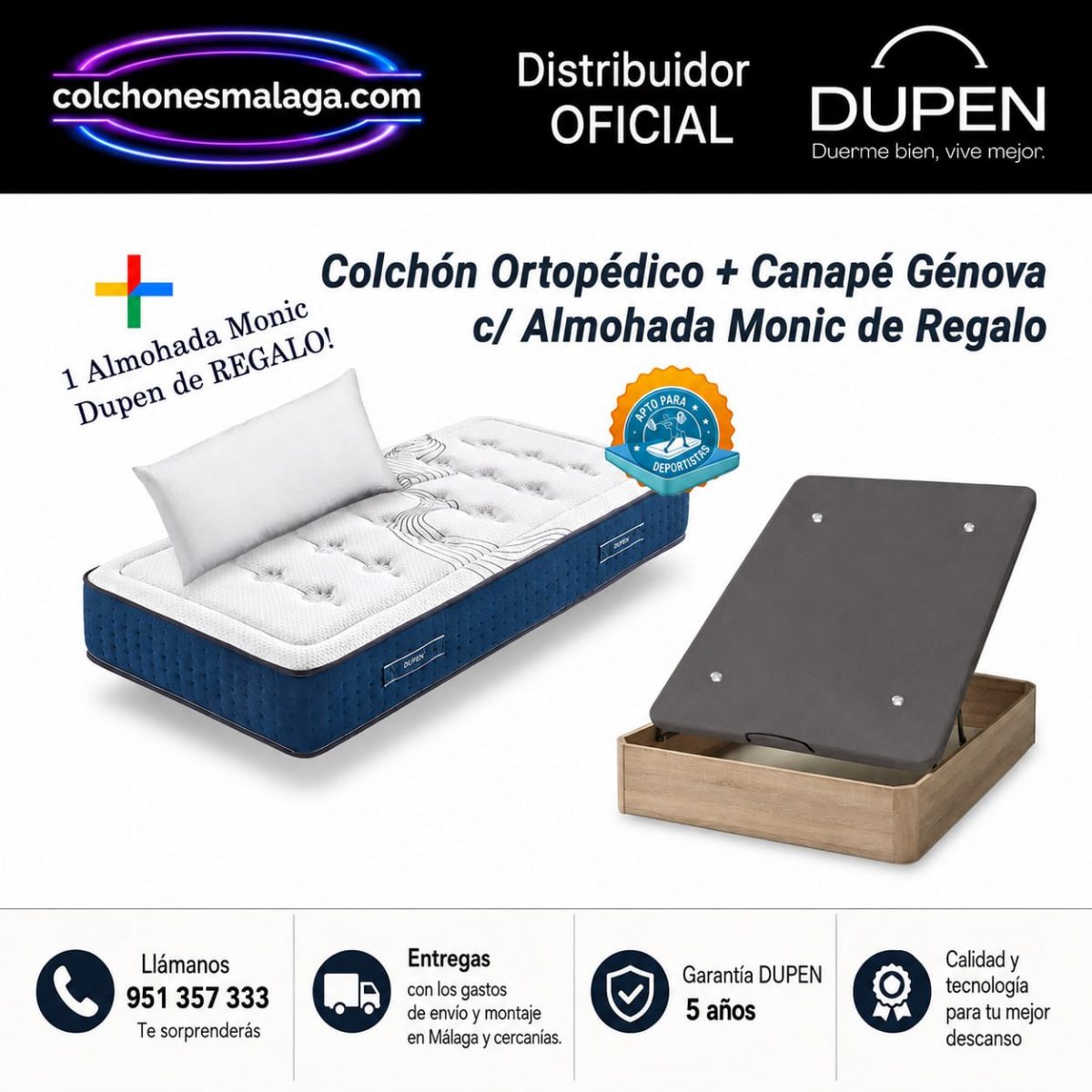 Pack Colchón Dupen Ortopédico Bonnell + Canapé Premium Decodescanso Pack Colchón Dupen Ortopédico Bonnell + Canapé Premium Decodescanso