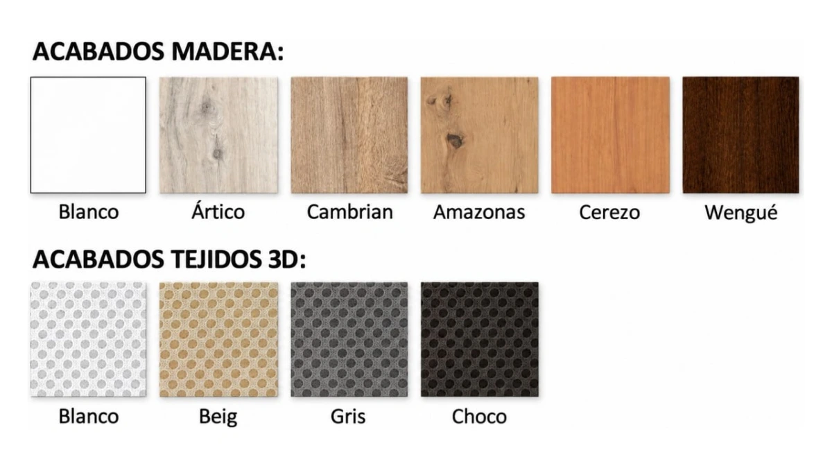 04-acabados.webp Acabados del canapé Maro: 6 maderas y 4 tejidos 3D