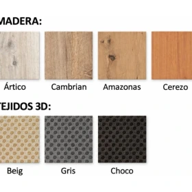 Acabados del canap&eacute; Maro: 6 maderas y 4 tejidos 3D