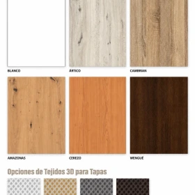 Los 6 acabados de madera y los 4 tejidos 3D