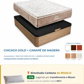 Pack colchón Chicago Gold Moraplex 32 cm con canapé abatible de madera, tapa con tubo 40x30 y 4 barras de refuerzo