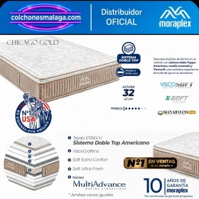 Colchón Chicago Gold Moraplex 32 cm: muelles ensacados MultiAdvance, ViscoGrafeno, Soft Extra Confort y 10 años de garantía