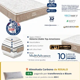 Colchón Chicago Gold Moraplex 32 cm: muelles ensacados MultiAdvance, ViscoGrafeno, Soft Extra Confort y 10 años de garantía