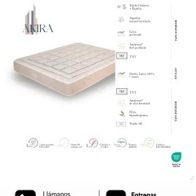 Colchón Dupen Akira · ficha oficial del fabricante con materiales, altura, firmeza y garantía · distribuidor oficial Dupen