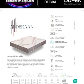 Composición del colchón Dupen Alderaan: viscografeno de alta densidad en las dos caras y núcleo Pocket Tech Box de 5 zonas para camas articuladas