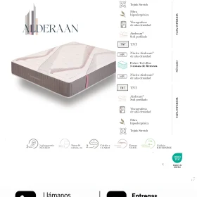 Colchón Dupen Alderaan · ficha oficial del fabricante con materiales, altura, firmeza y garantía · distribuidor oficial Dupen