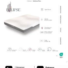 Colchón Dupen Eclipse · ficha oficial del fabricante con materiales, altura, firmeza y garantía · distribuidor oficial Dupen