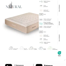Colchón Dupen Natural Ground · ficha oficial del fabricante con materiales, altura, firmeza y garantía · distribuidor oficial Dupen