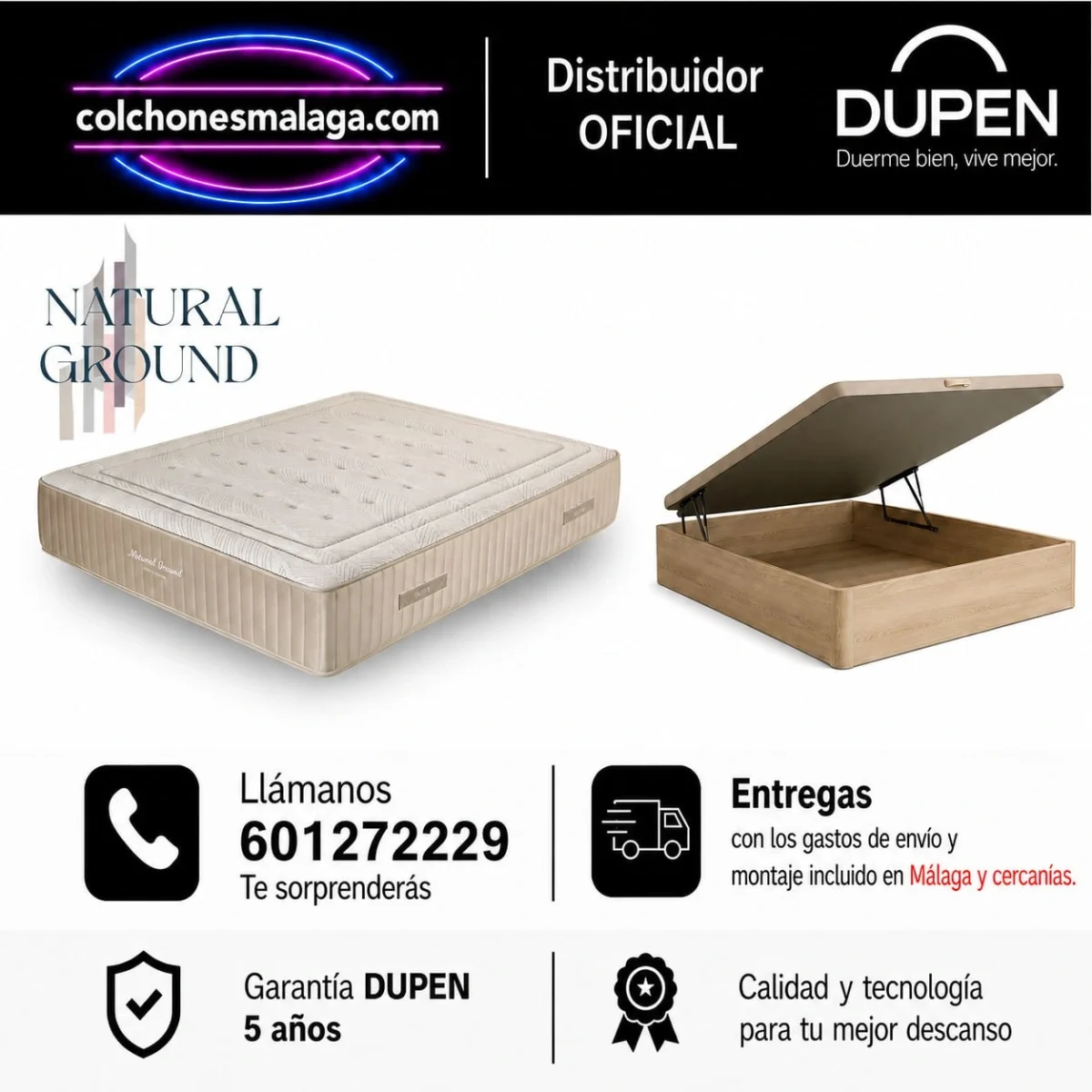 colchon-dupen-natural-ground-malaga-principal-pedro-1.webp Colchón Dupen Natural Ground 32 cm con canapé abatible Premium · Málaga · entrega y montaje incluidos
