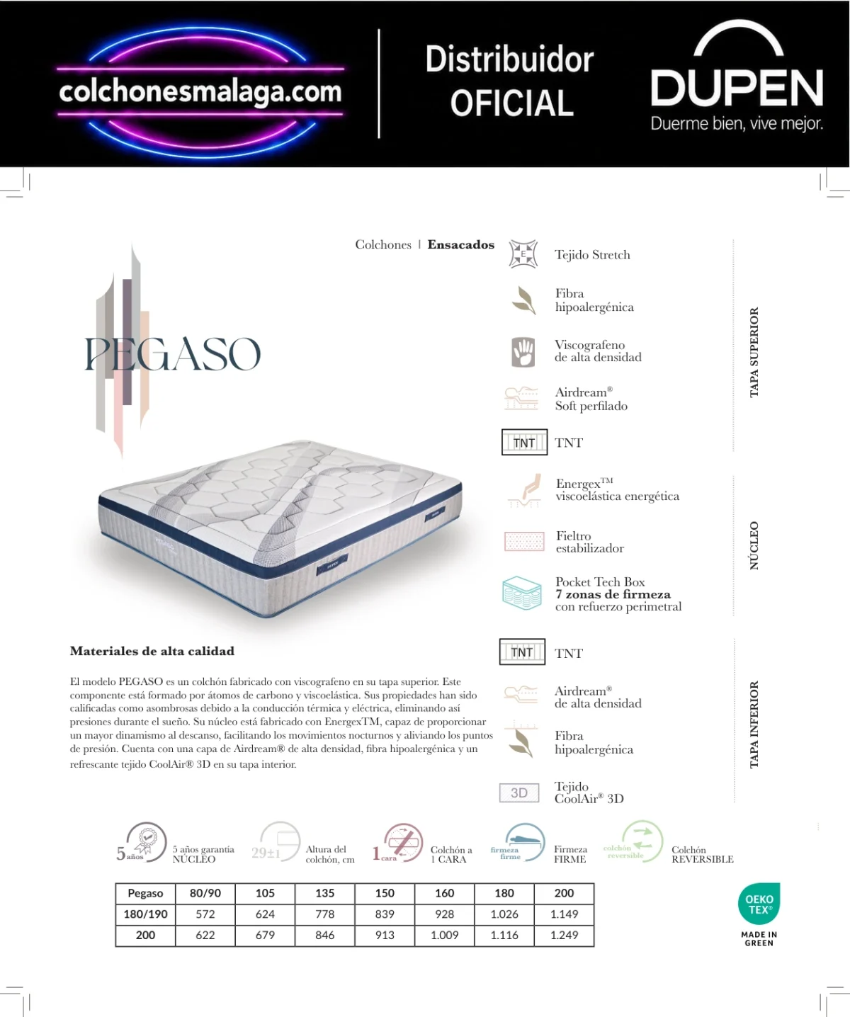 colchon-dupen-pegaso-capas-malaga-1-1.webp Composición del colchón Dupen Pegaso: viscografeno de alta densidad, Energex, Pocket Tech Box de 7 zonas y tejido CoolAir 3D