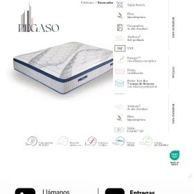 Colchón Dupen Pegaso · ficha oficial del fabricante con materiales, altura, firmeza y garantía · distribuidor oficial Dupen