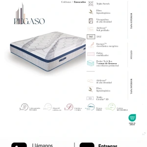 Colchón Dupen Pegaso · ficha oficial del fabricante con materiales, altura, firmeza y garantía · distribuidor oficial Dupen