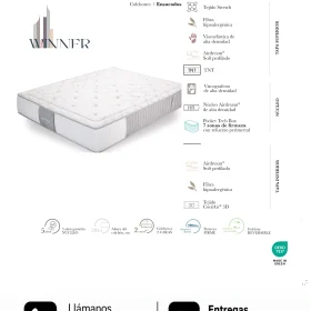 Colchón Dupen Winner · ficha oficial del fabricante con materiales, altura, firmeza y garantía · distribuidor oficial Dupen