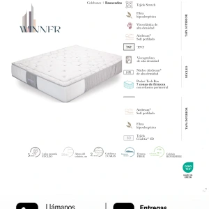 Colchón Dupen Winner · ficha oficial del fabricante con materiales, altura, firmeza y garantía · distribuidor oficial Dupen