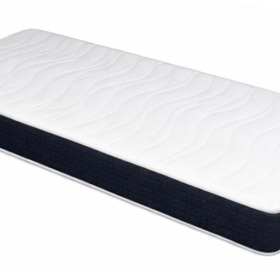 Colch&oacute;n Perla 22 cm, tapa blanca acolchada en ondas y platabanda 3D azul marino