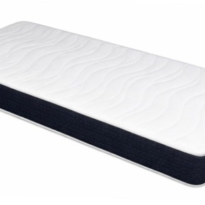 Colchón Perla 22 cm, tapa blanca acolchada en ondas y platabanda 3D azul marino