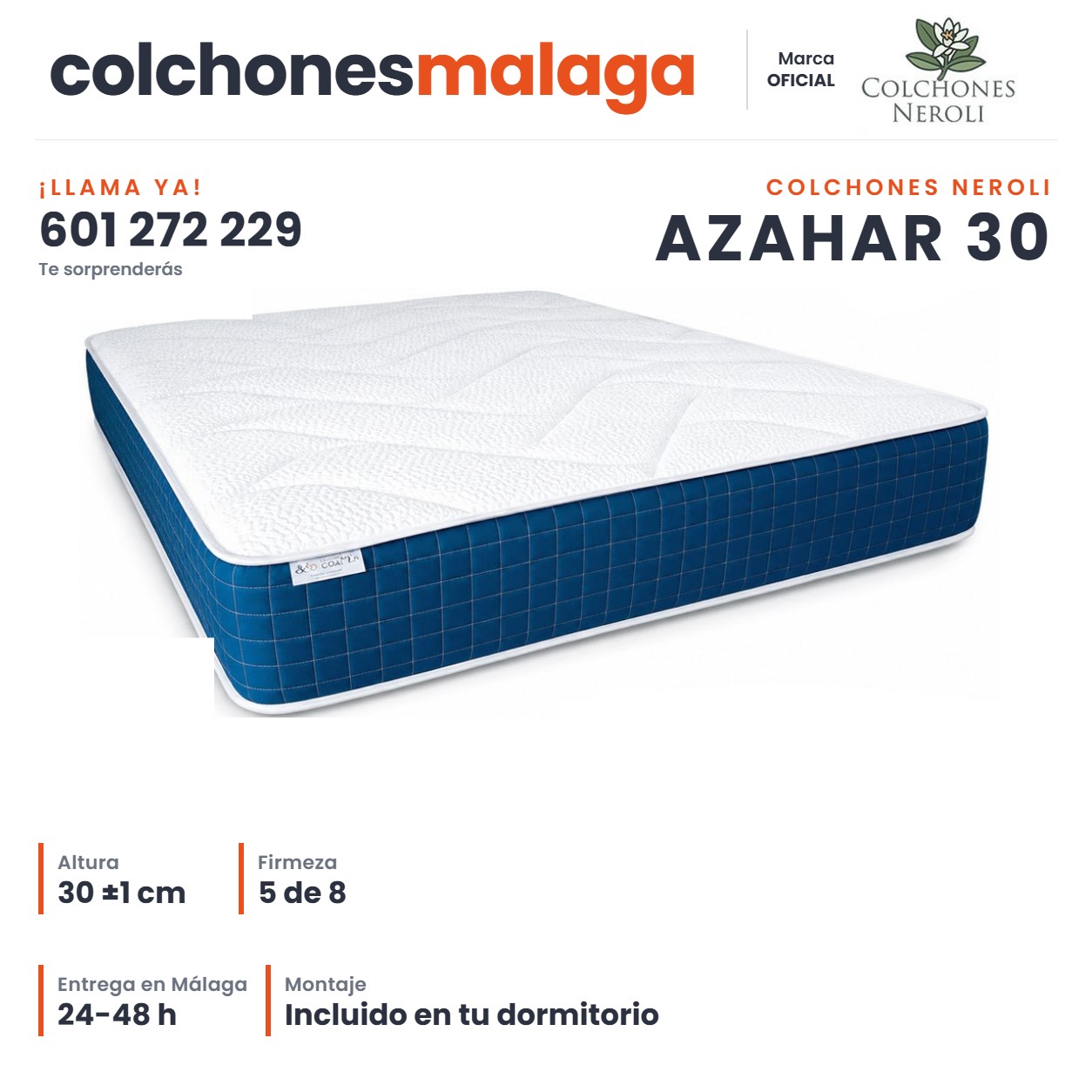 Colchón Azahar 30 cm, núcleo HR 23 k