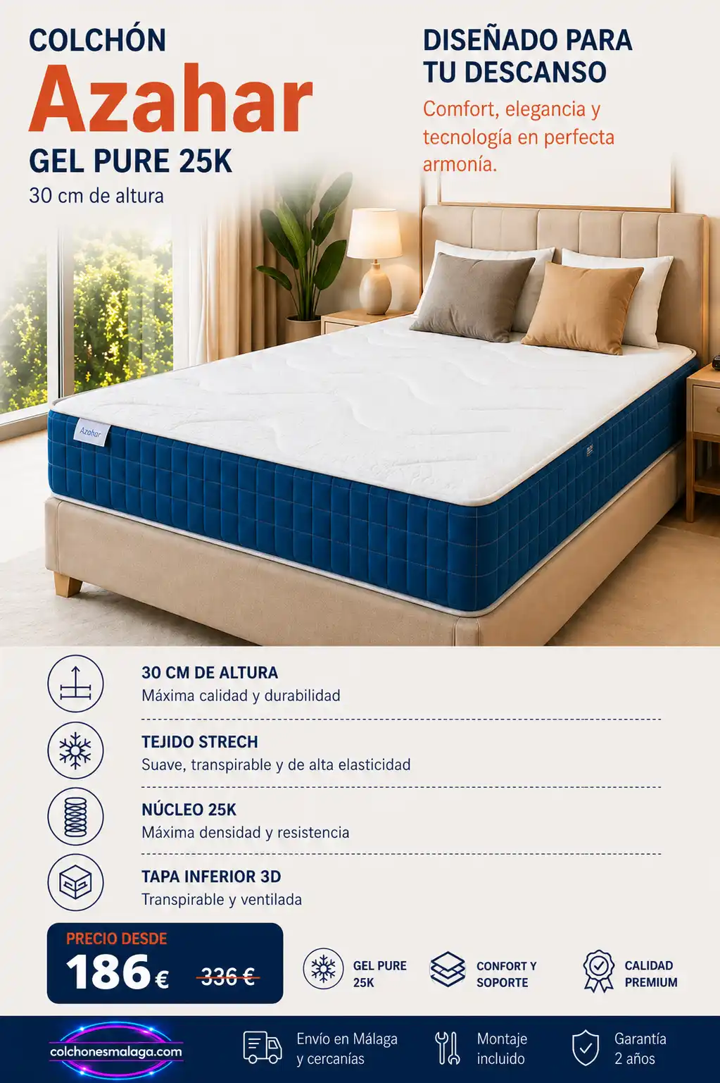 Colchon Azahar Gel Pure 25K en malaga